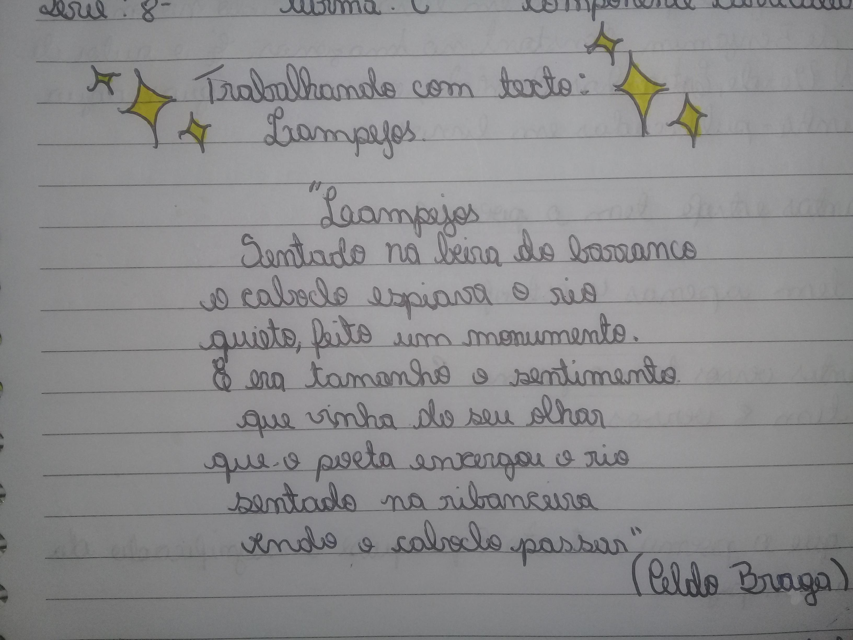 Do que o poema se trata Pesquise o significado da palavra lampejo