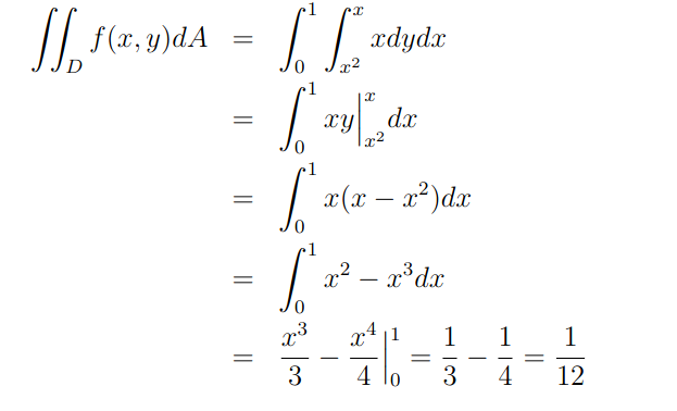 exemplo passo a passo usado no tutorial de integrais duplas para integrais da região tipo 1.